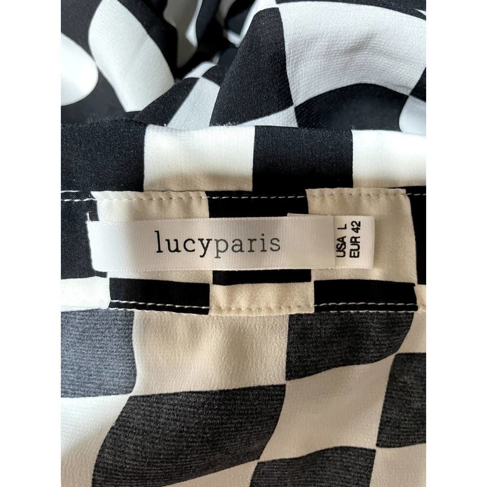 Lucy Paris Black White Large Check Button Up Top - L - Picture 3 of 3
